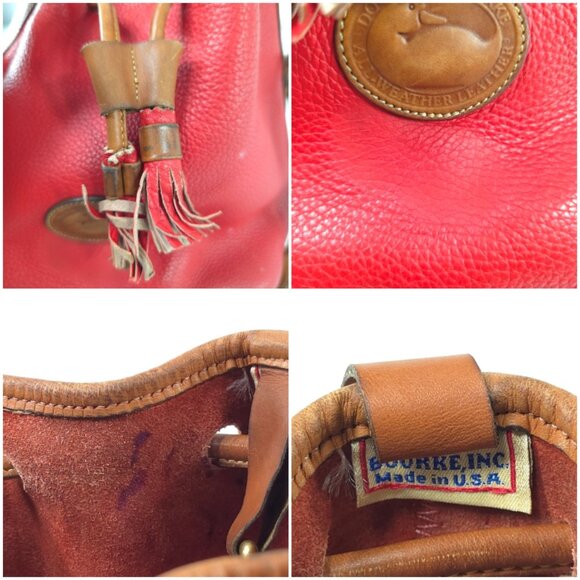 VINTAGE DOONEY BOURKE ALL WEATHER LEATHER RED BUCKET SHOULDER BAG CIGARETTE ODOR - Picture 6 of 16